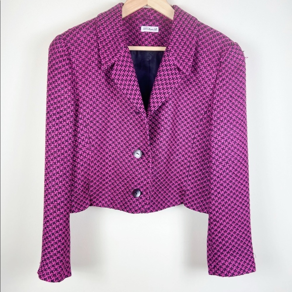 Vintage 100% Silk Pink Houndstooth Blazer
